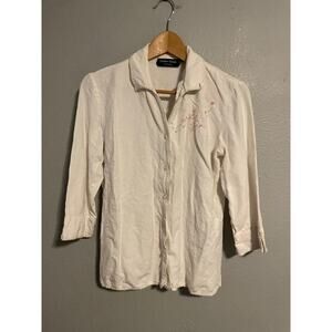 Lemon Grass Top Womens Small White Floral Embroidered Sequin Fairy Y2K READ